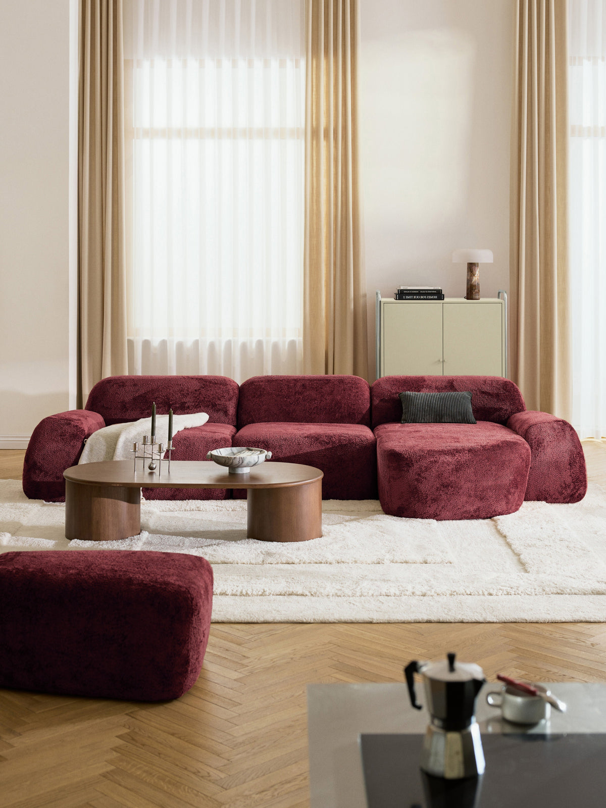 Wolzania Modular Corner Sofa in Teddy Bouclé (4-Seater)
