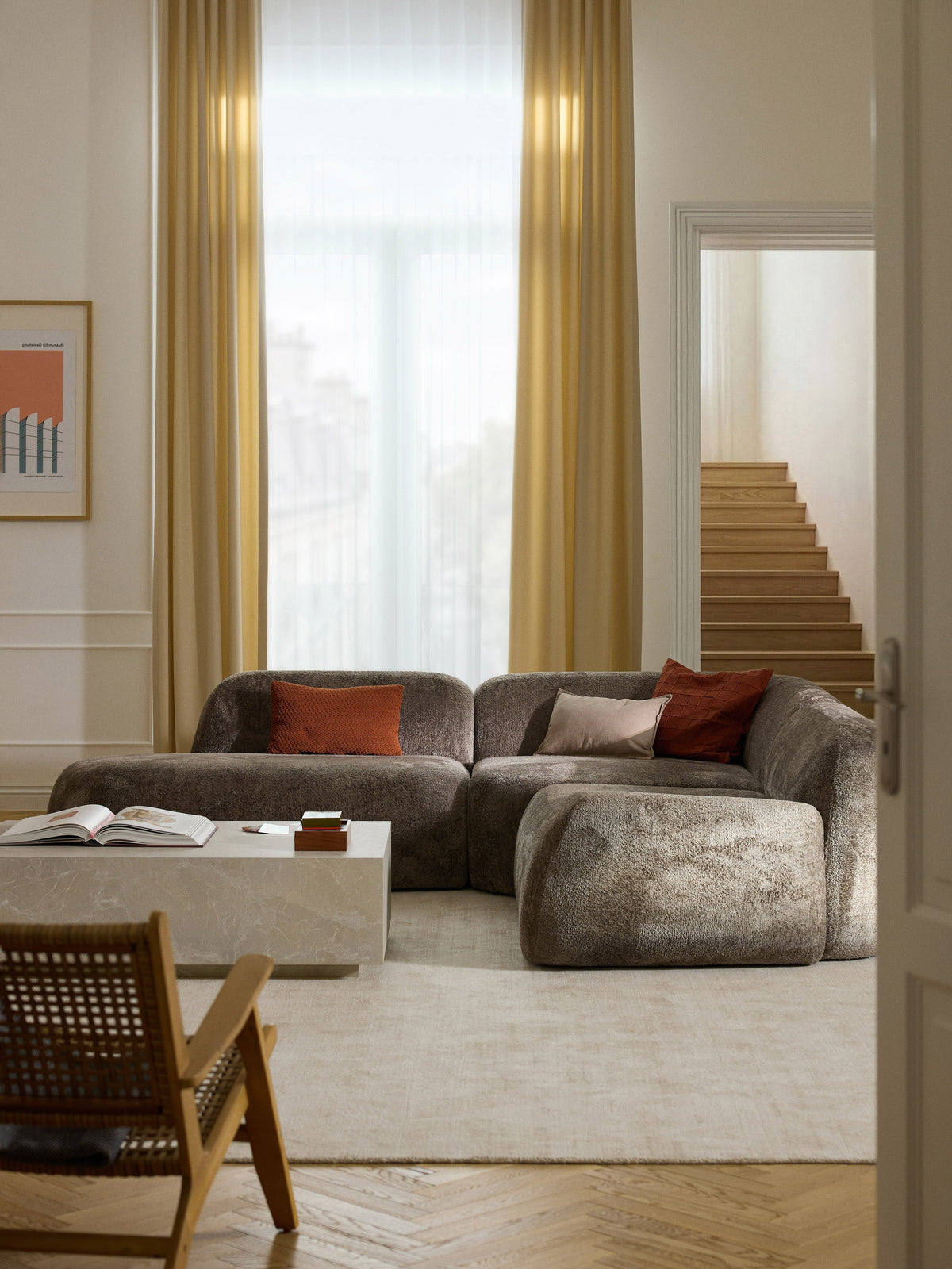Wolzania Teddy Bouclé Modular Corner Sofa (4-Seater) with Chaise Longue