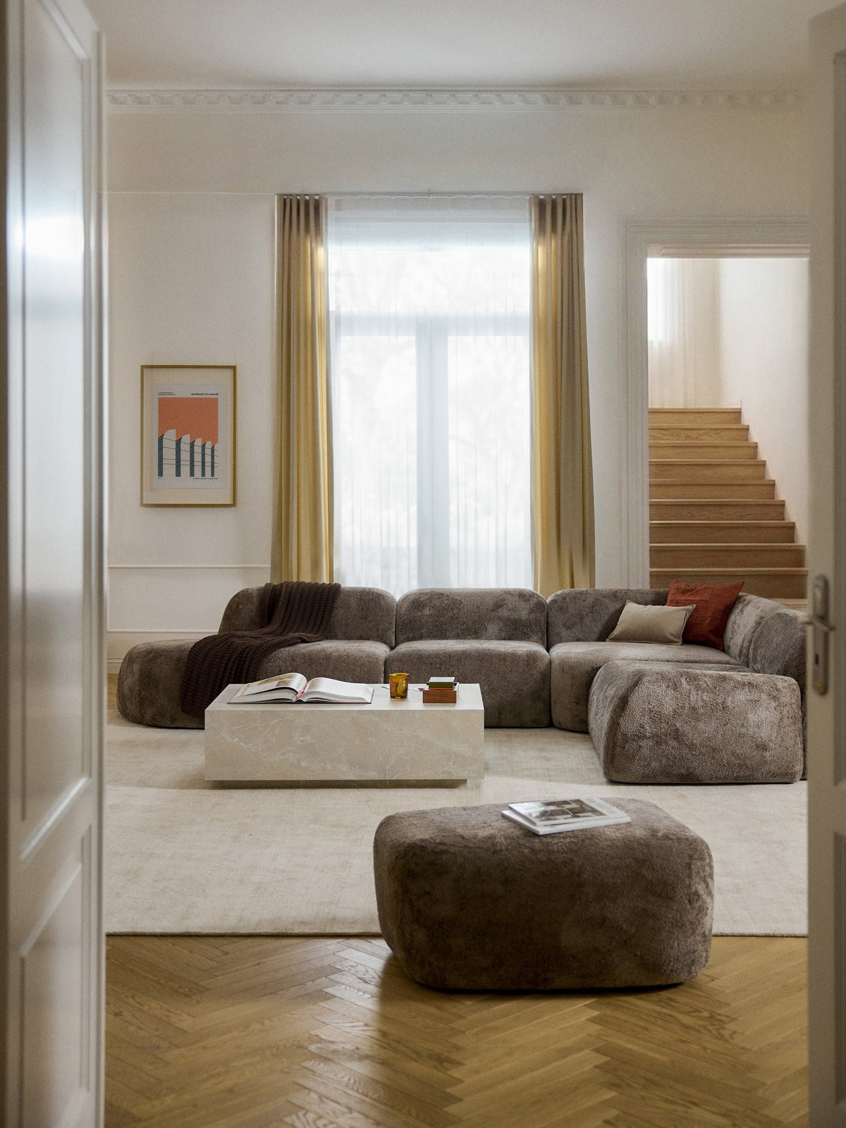 Wolzania XL Modular Corner Sofa in Teddy Bouclé with Chaise Longue